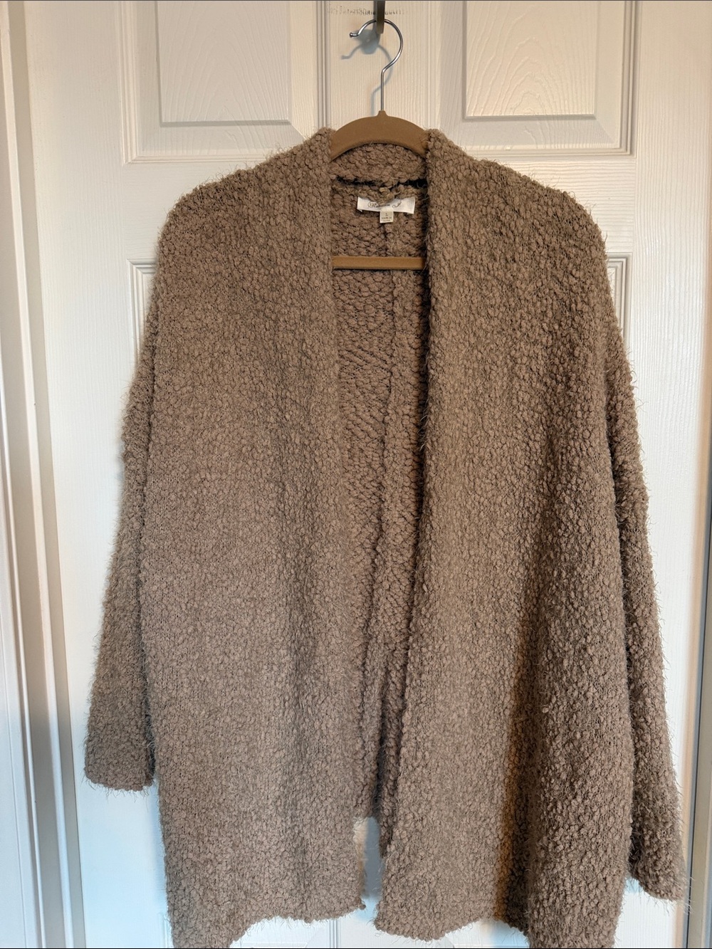 Cozy Open-Front Bouclé Cardigan Sweater - Taupe